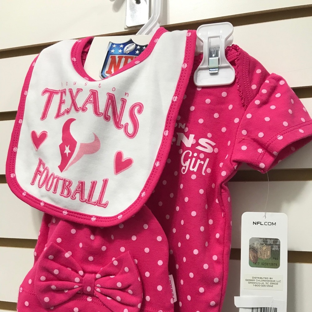 Houston TEXANS Baby Girl Set of 3. NFL Licensed